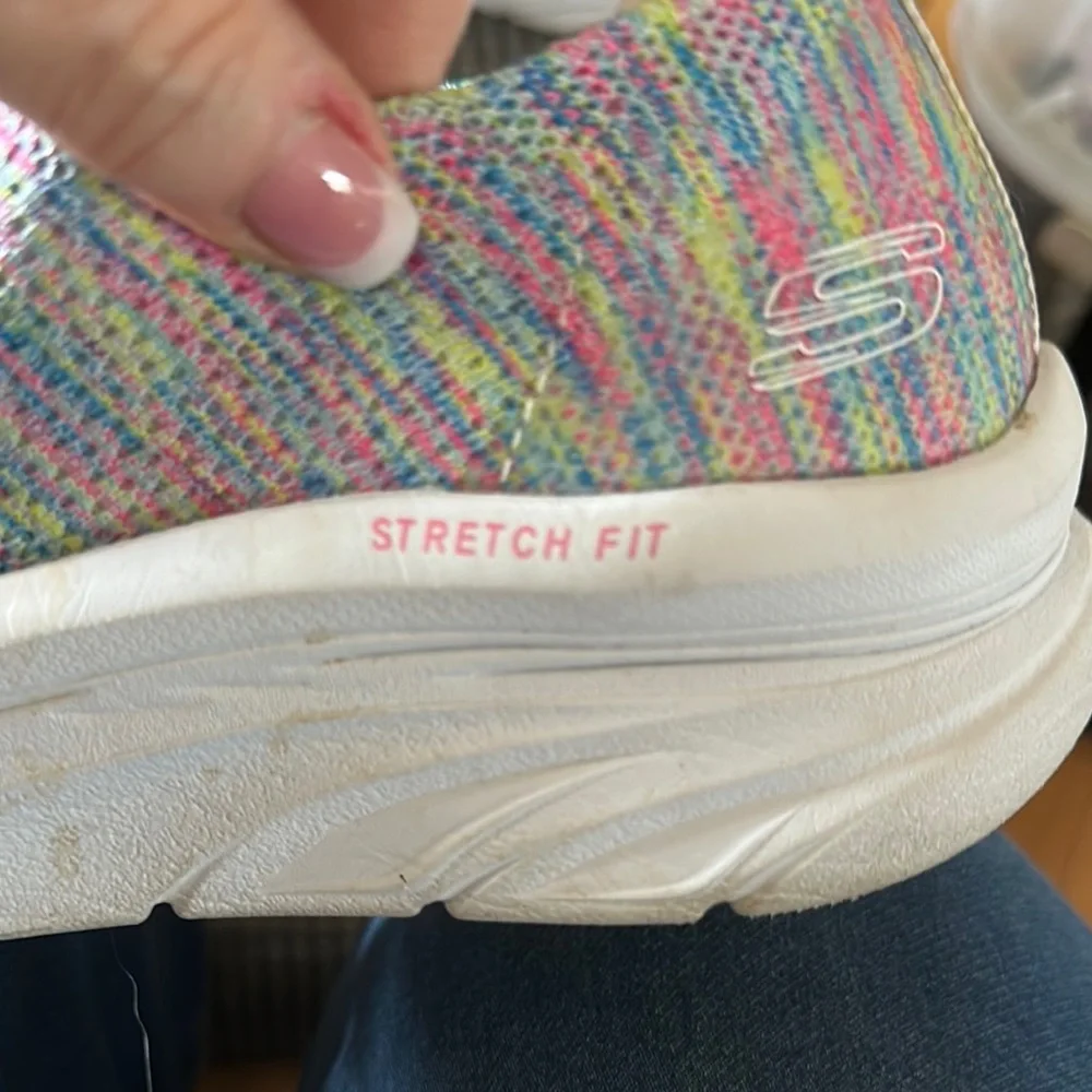Skechers Pink and Blue Slip-On D Lux Walker Sneakers with Knit Fabric,air cooled - Picture 5 of 6